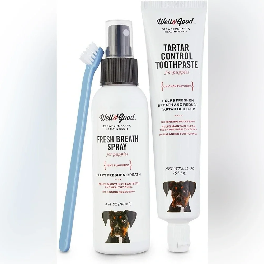 Puppy Fresh Breath Kit: Spray, Tartar Control Toothpaste, Toothbrush